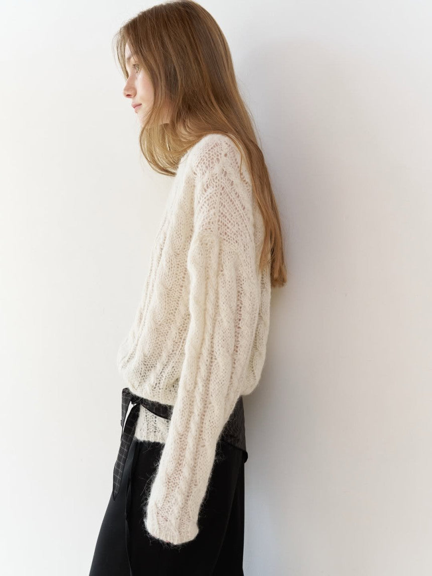 Collie alpaca cable boat neck knit-2col