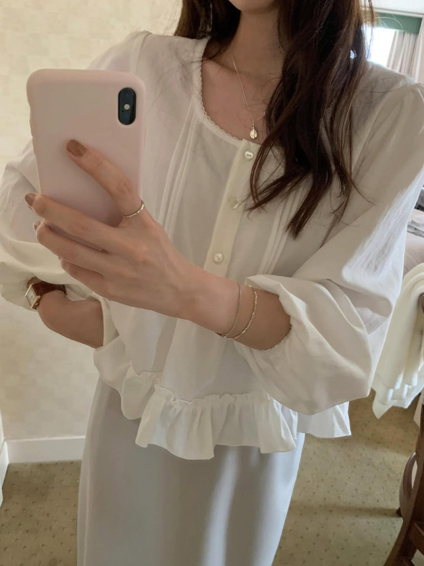 Cake pin tuck blouse-2col