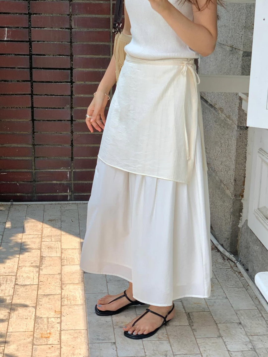 Butter rayered wrap skirt-3col
