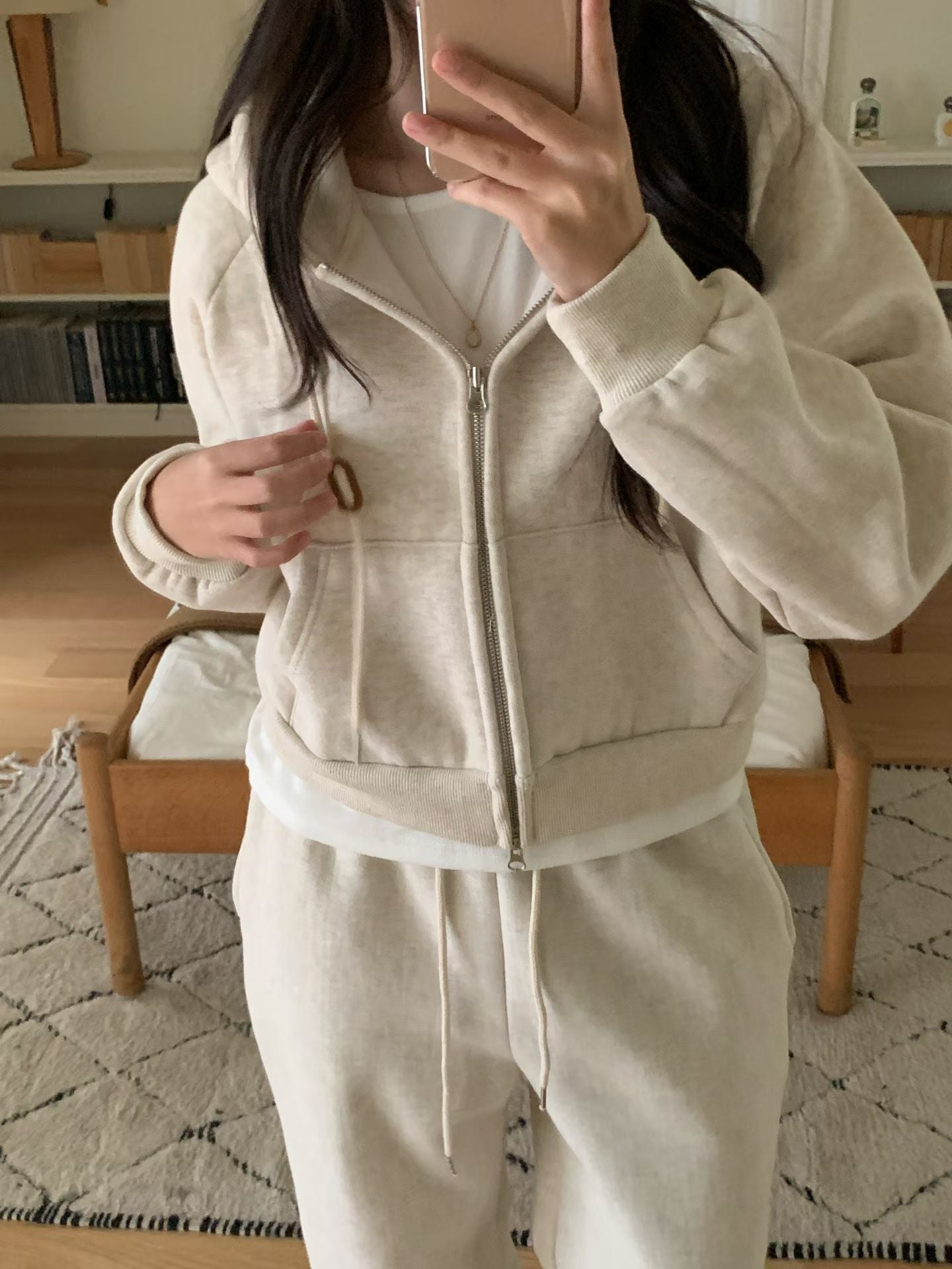 slow gimo joggerpants&hood zip up-4col