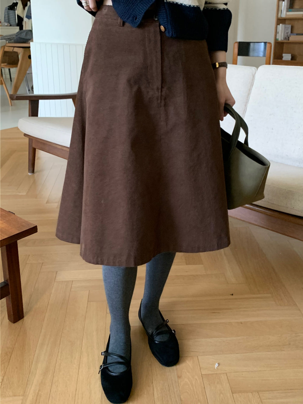 Sage corduroy skirt-2col