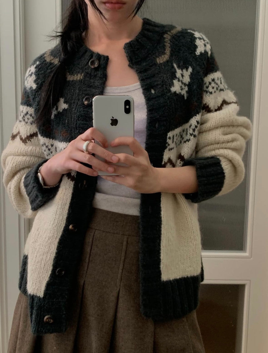 jacquard alpaca cardigan-2col