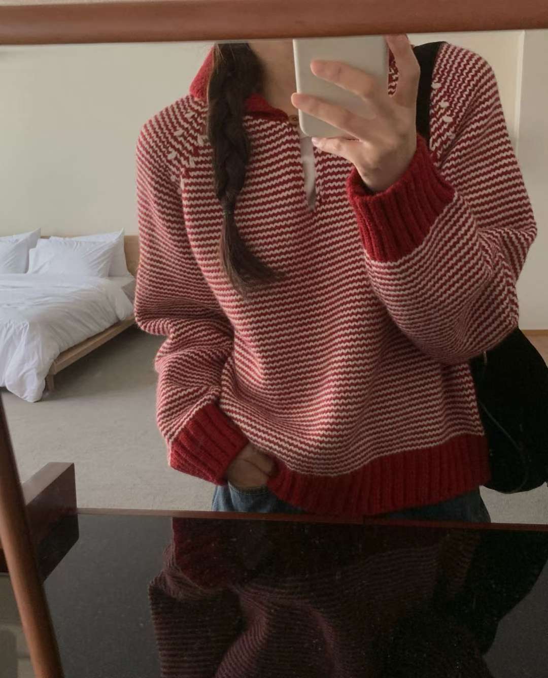 Stripe button knit-3col