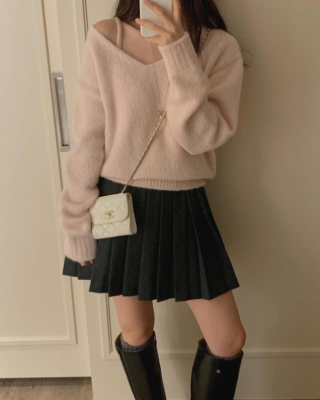 Banny v neck knit&Bustier-3col