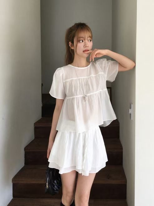 Any shirring half blouse-6col