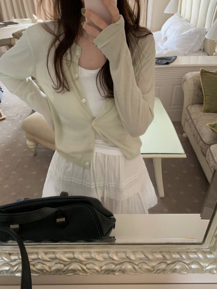 linen round cardigan-5col