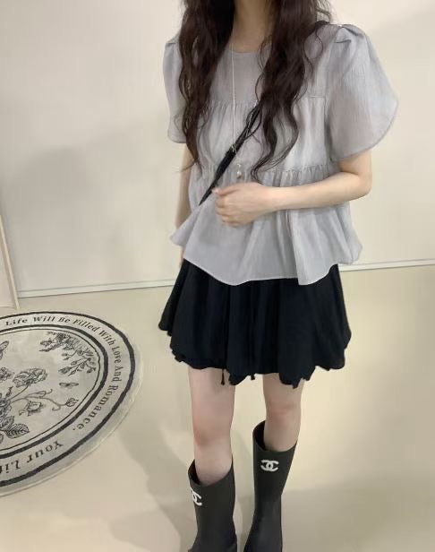 Any shirring half blouse-6col