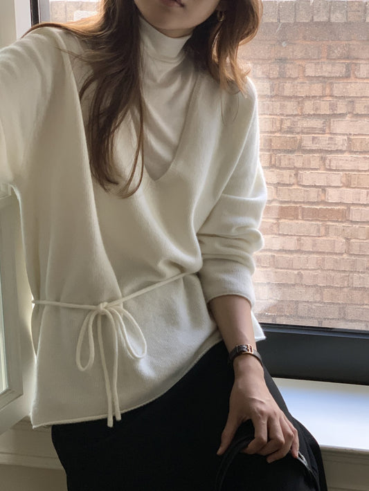Row wholegament deep v neck knit-3col