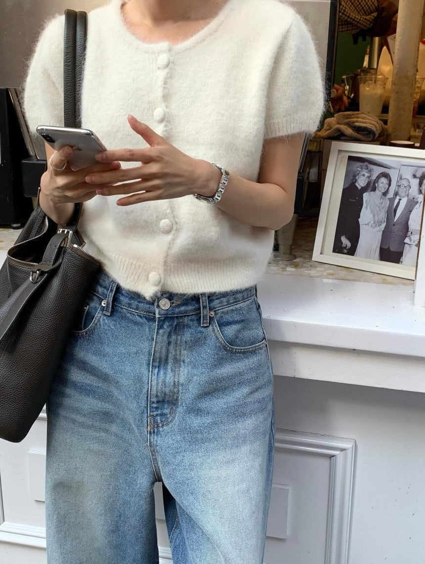 Want alpaca half cardigan-4col