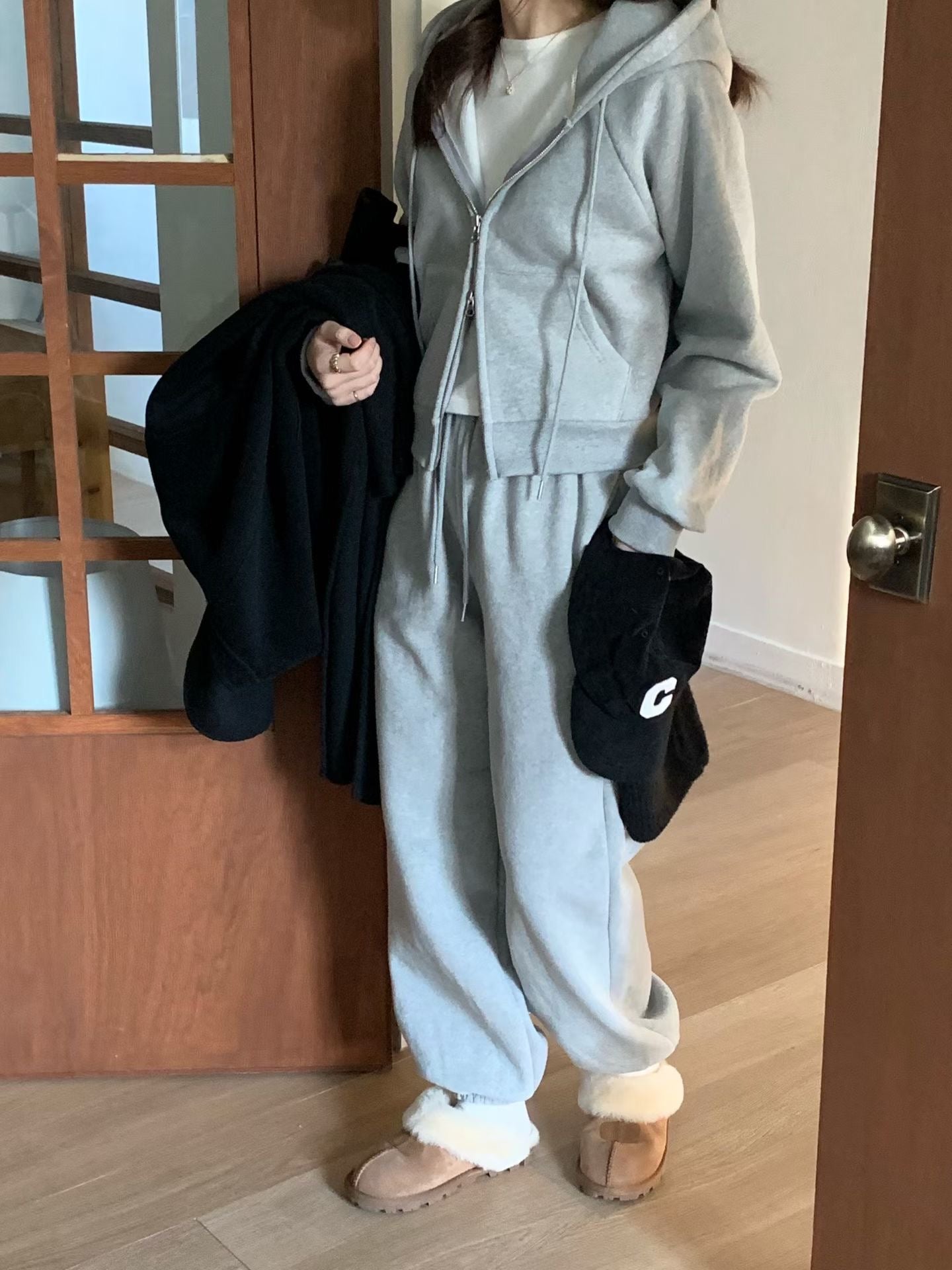 slow gimo joggerpants&hood zip up-4col