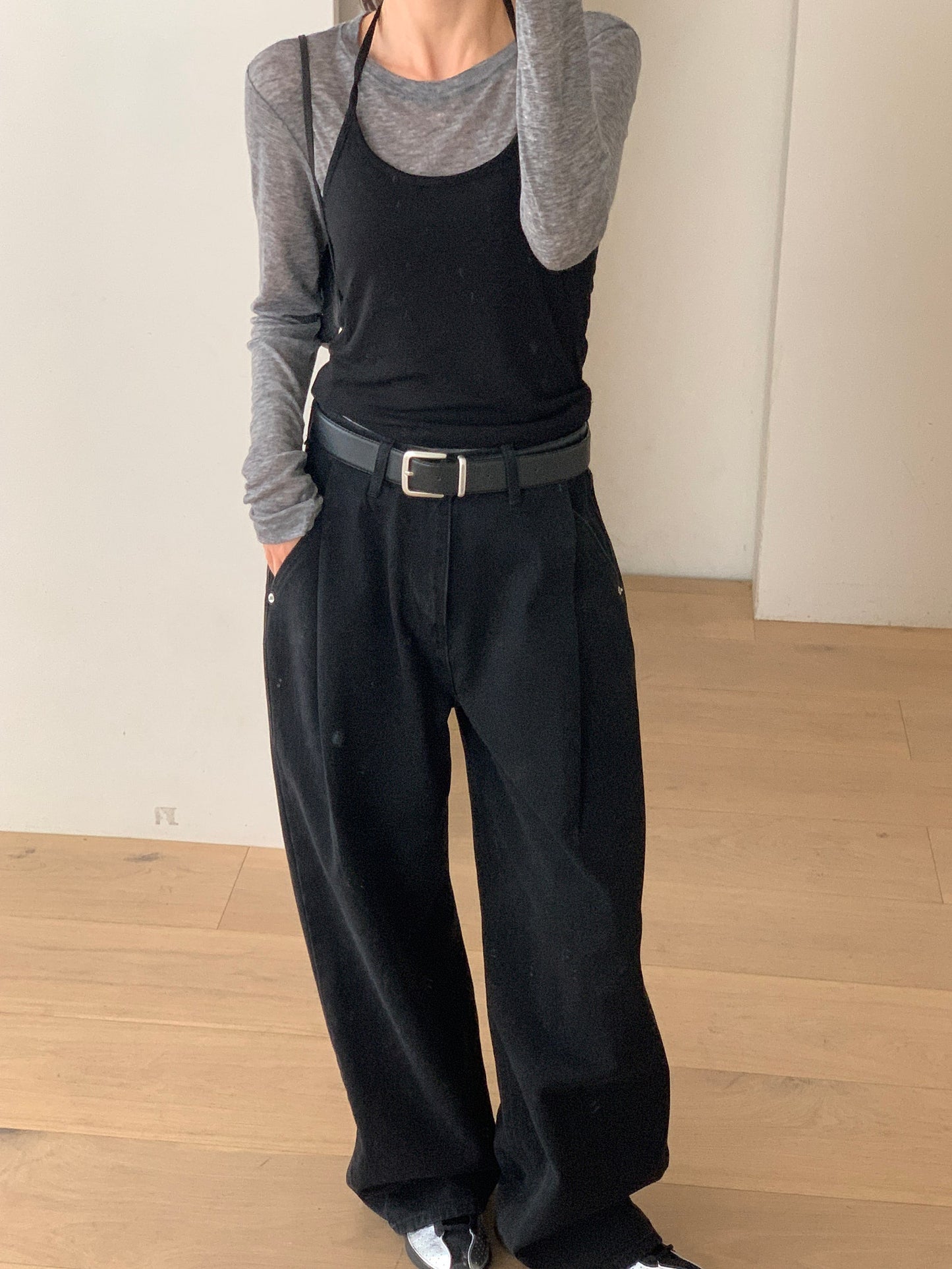 pintuck wide denim