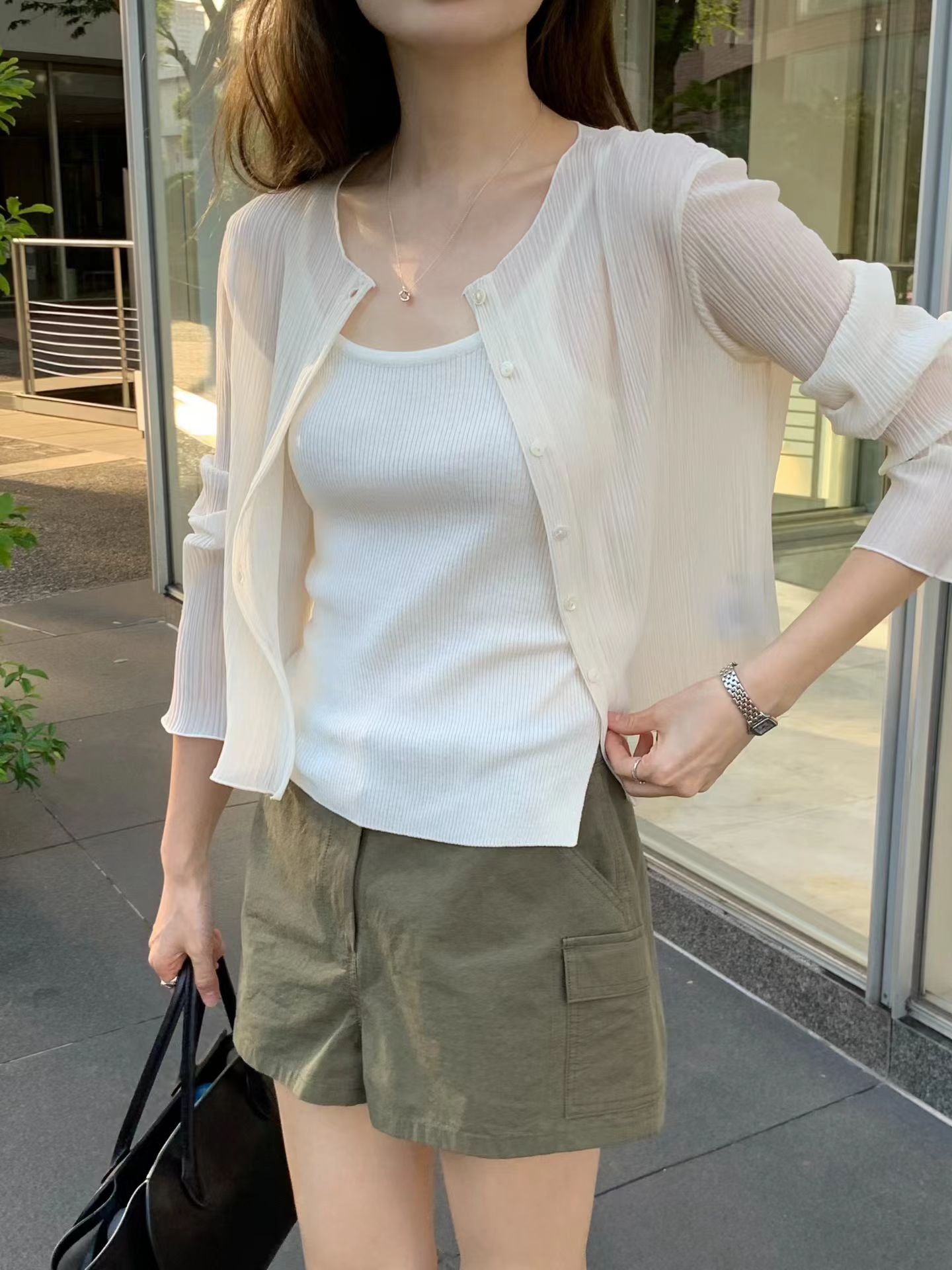 Ounce roe pleat cardigan-3col