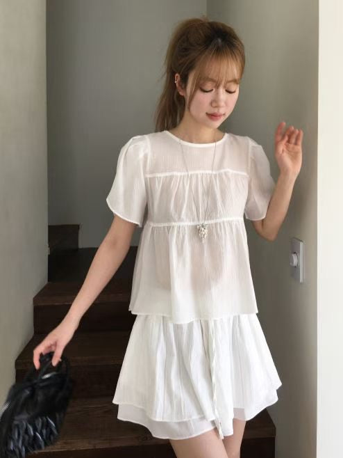 Any shirring half blouse-6col