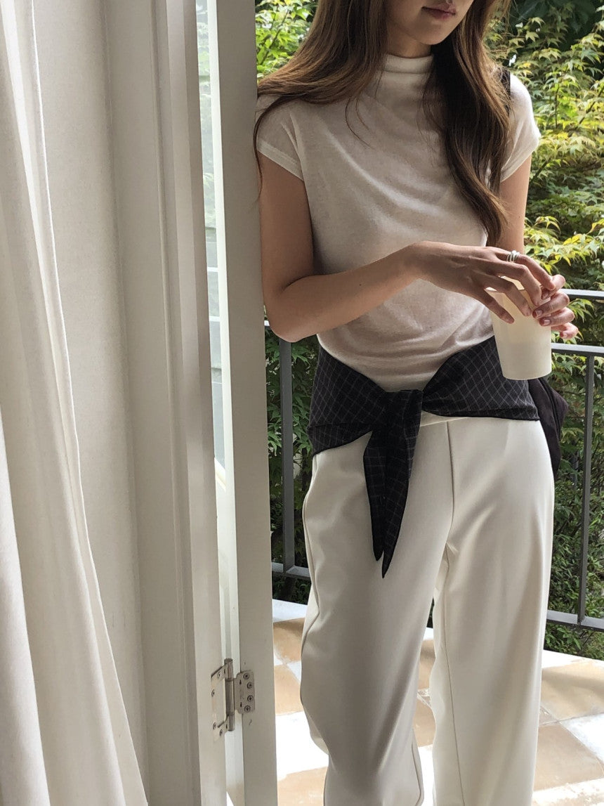 Mock neck wool tencel drop shoulder T-4col
