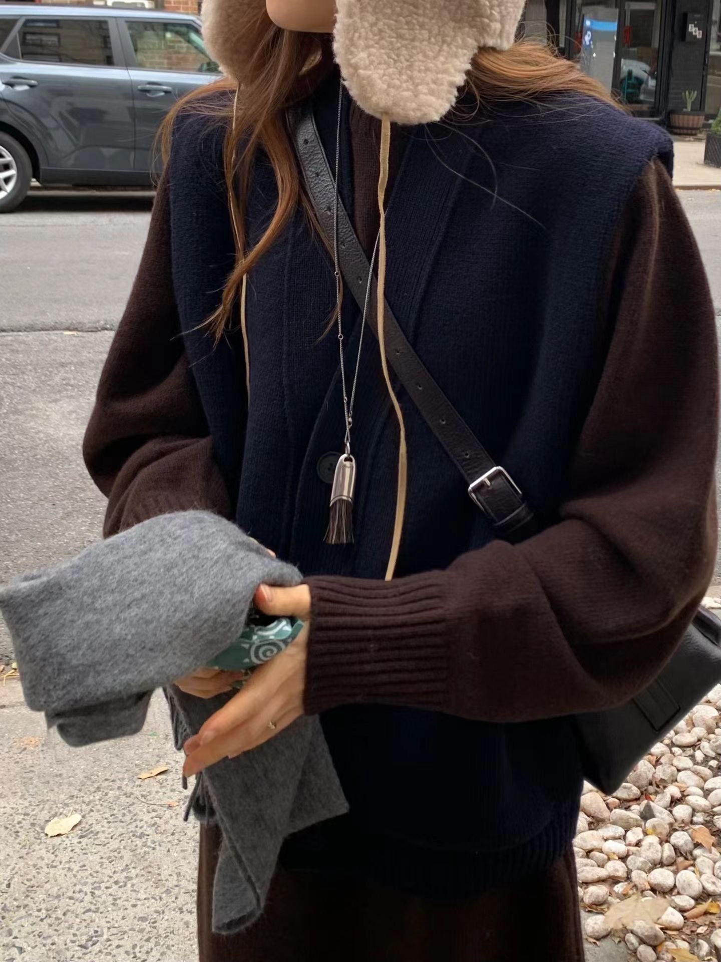 ivory即納 Ounce pocket knit vest cardigan-2col