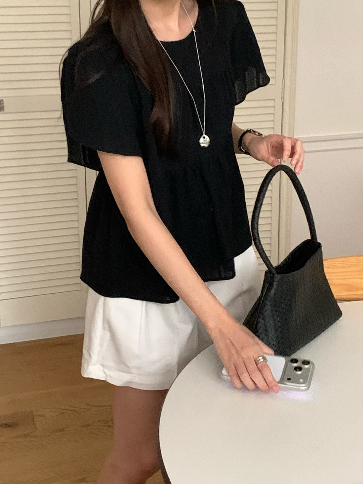 Any shirring half blouse-6col
