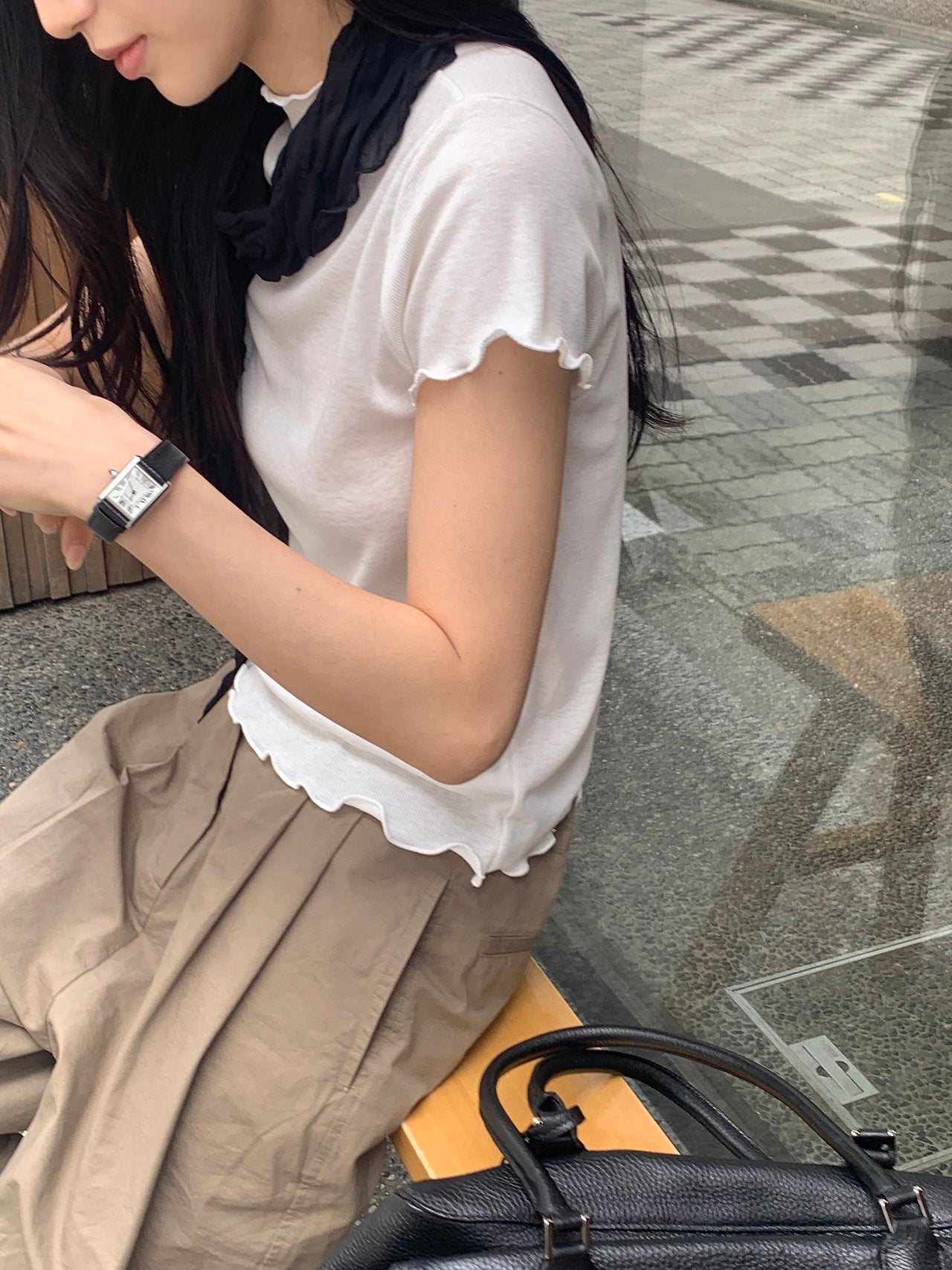 Aileen frill short sleeve T-2col