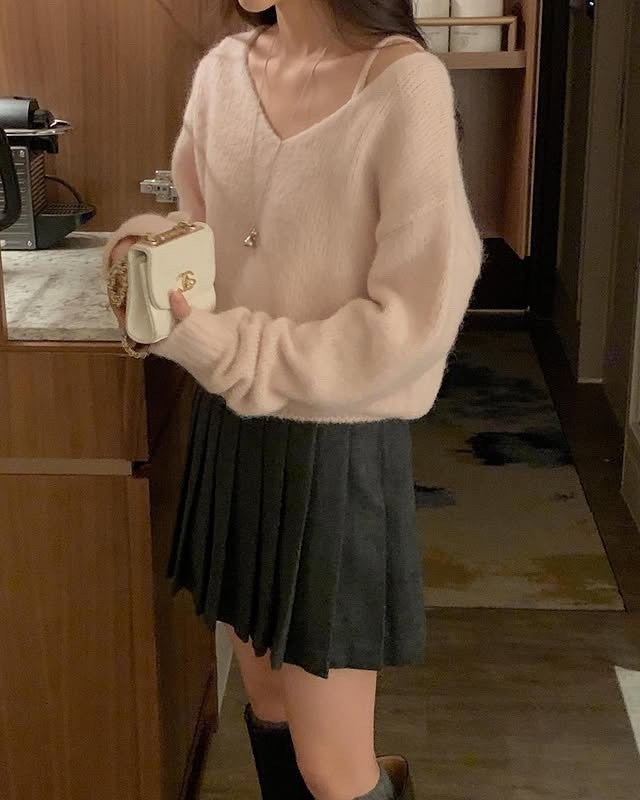 Banny v neck knit&Bustier-3col