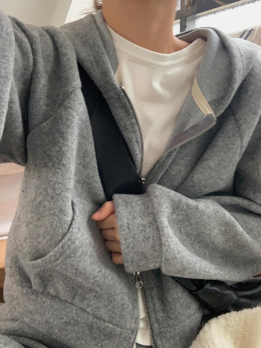 liter pony wool hood zip up-2col