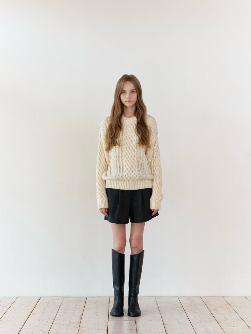 French alpaca cable round knit-3col