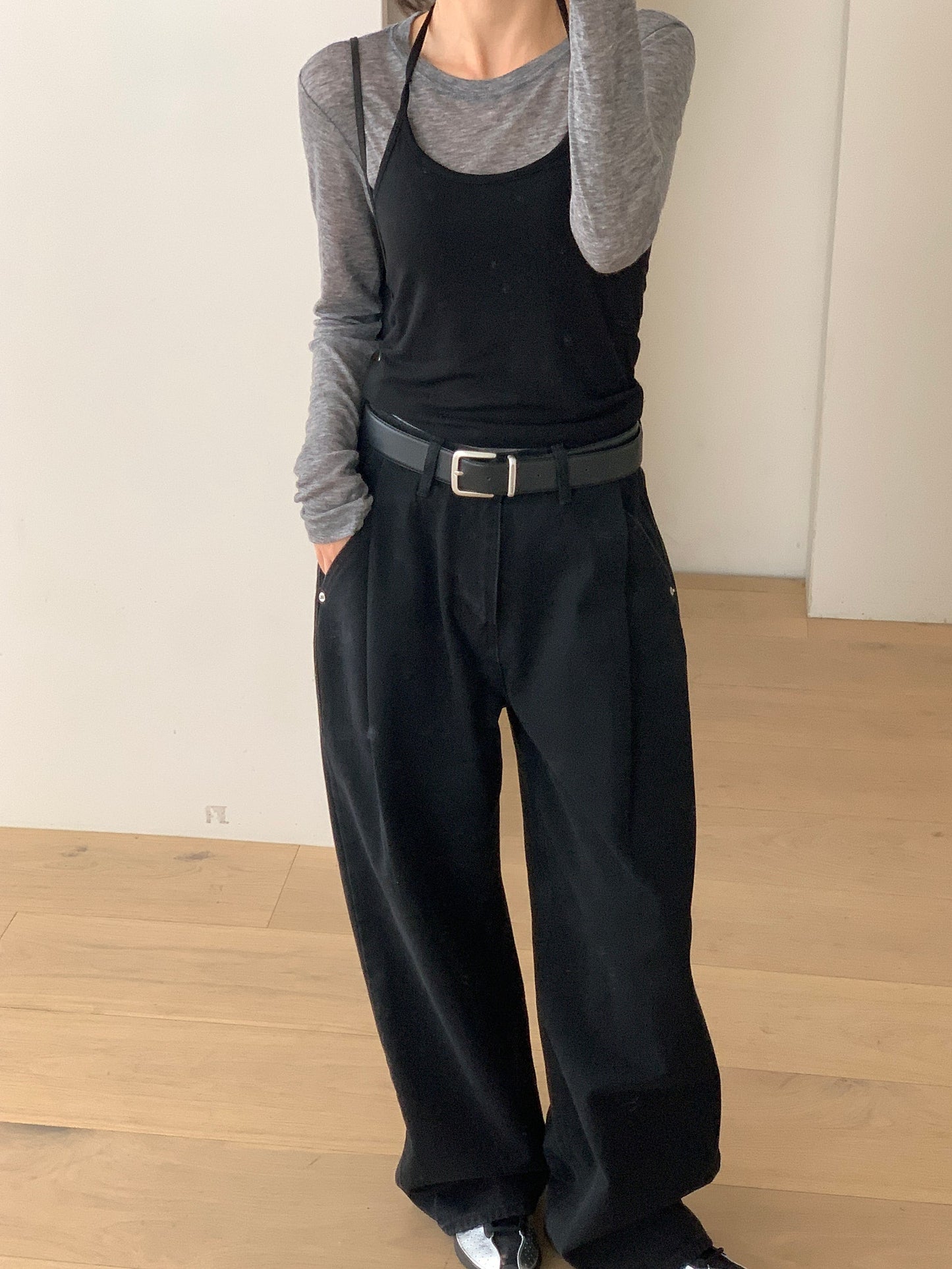 pintuck wide denim