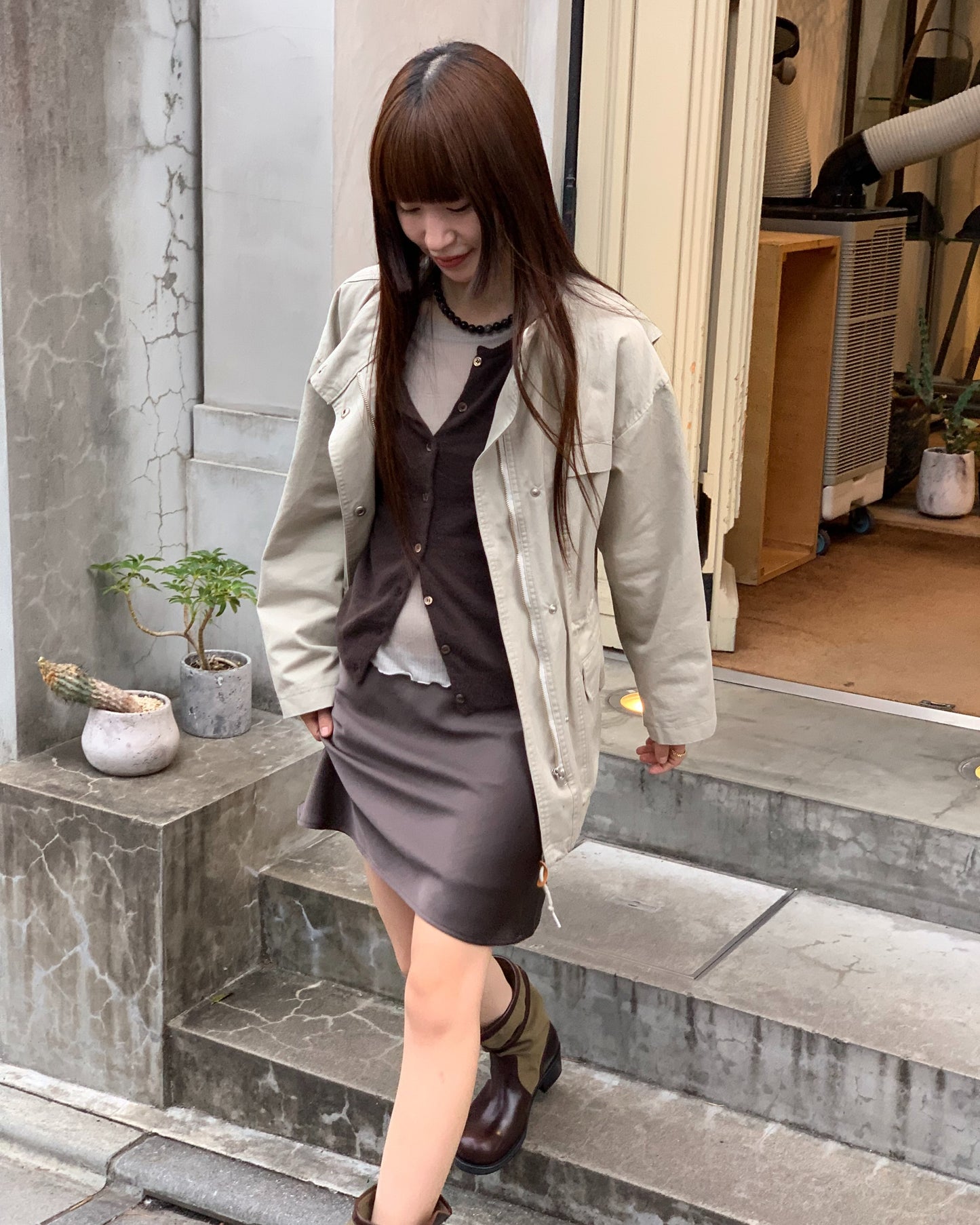 maison vintage cotton high-neck jacket-3col