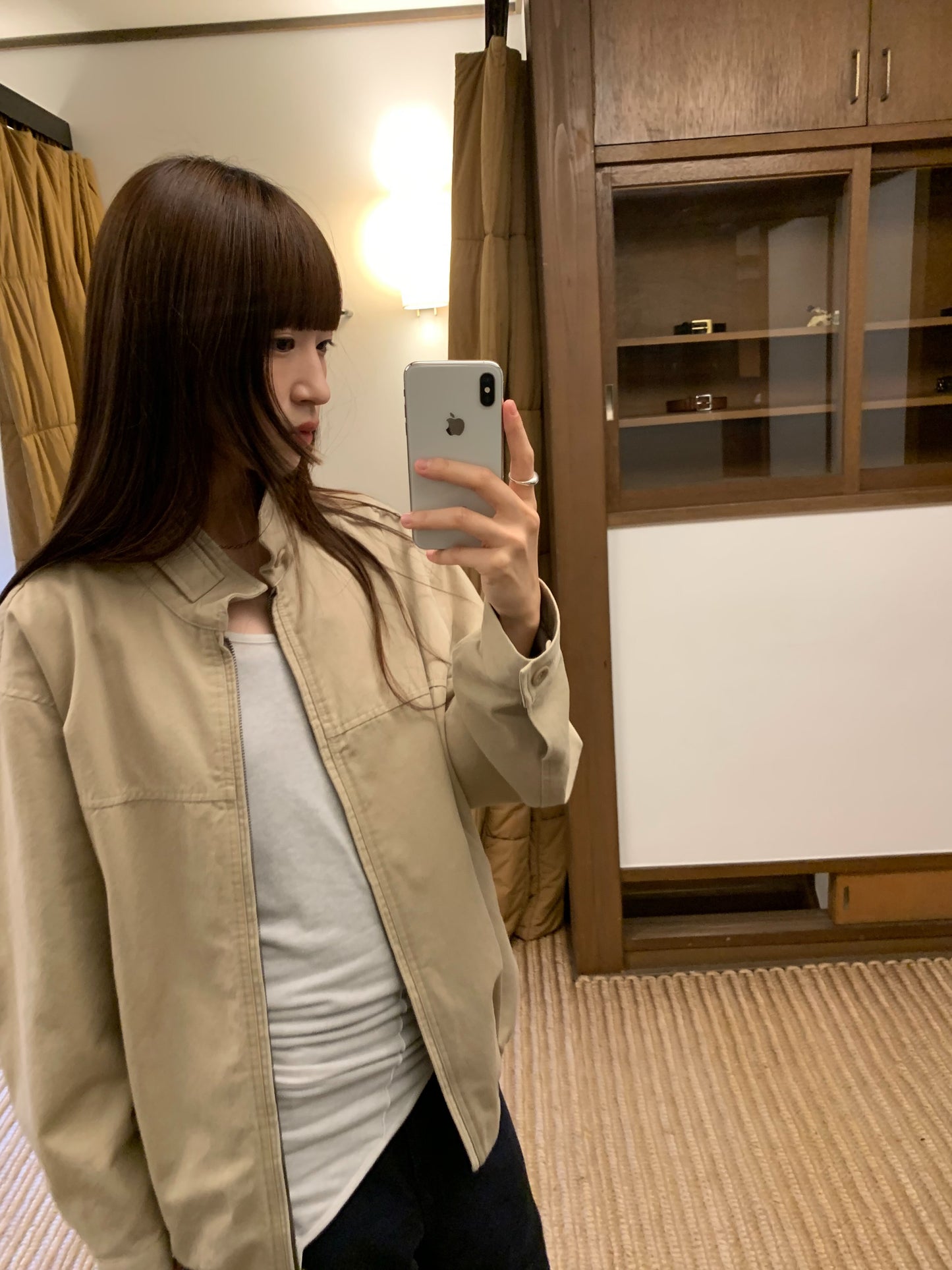 french blue cotton high-neck zip-up jacket-3col
