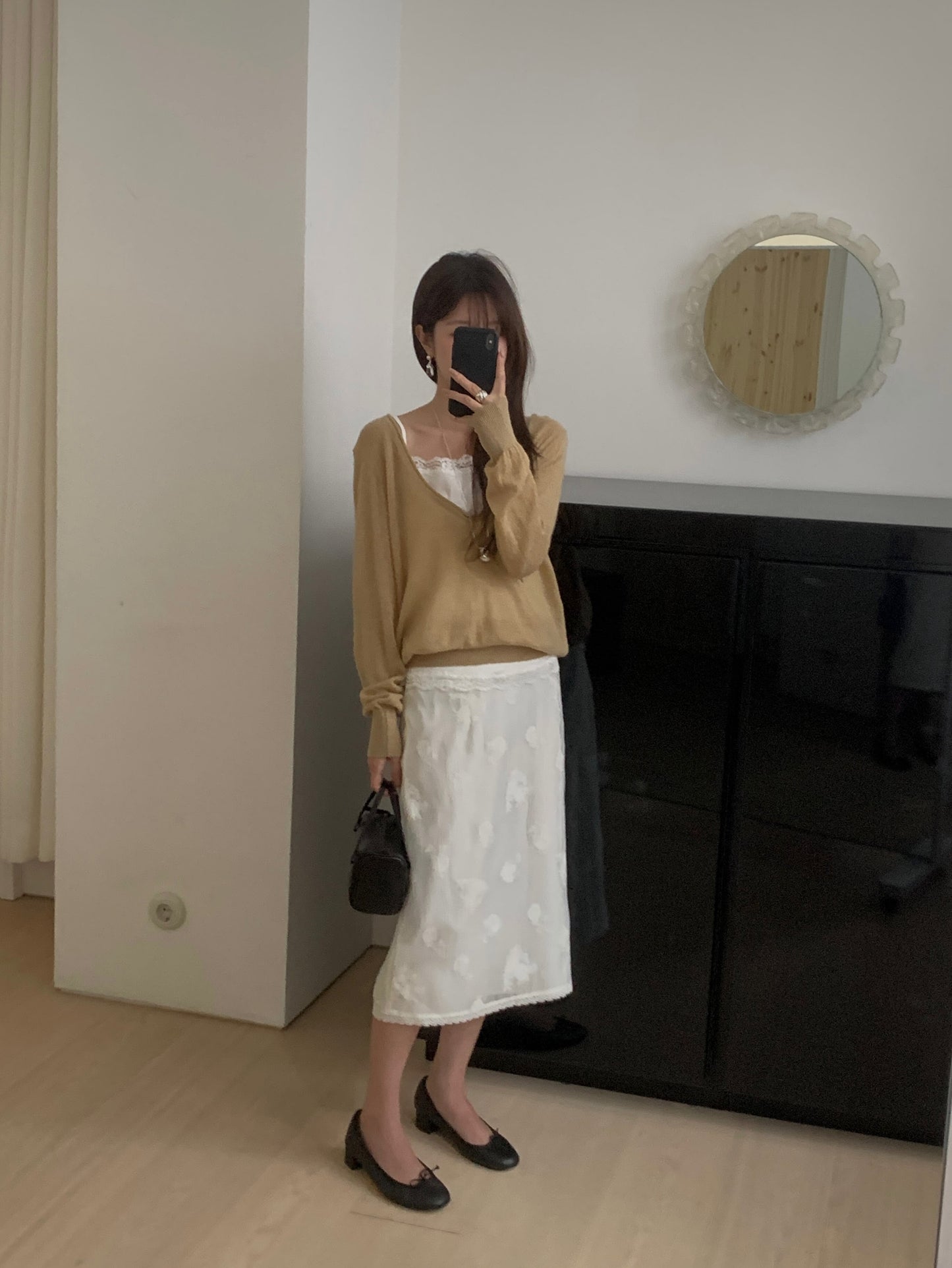 flo flower h-line lace midi skirt-3col