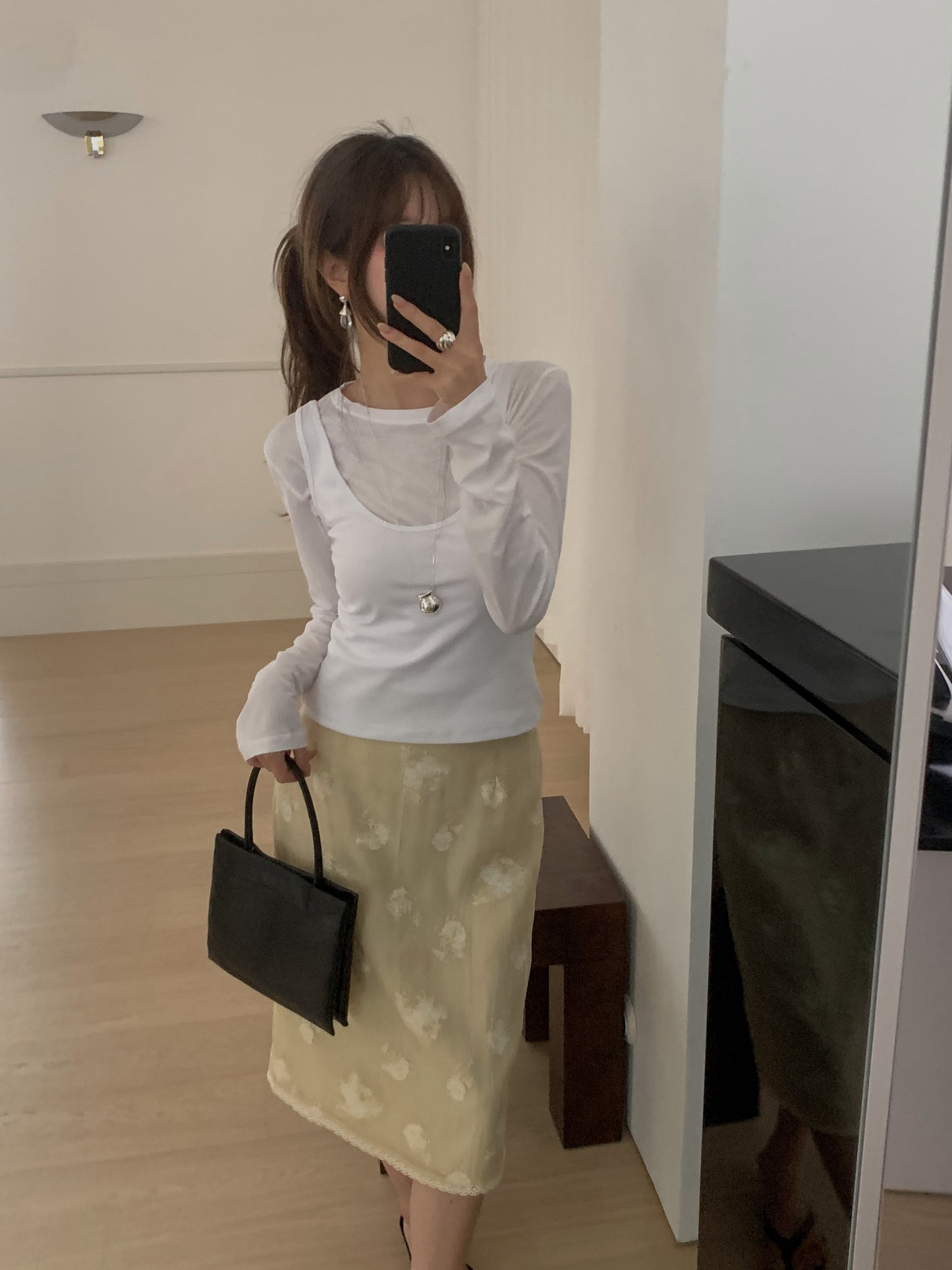 flo flower h-line lace midi skirt-3col