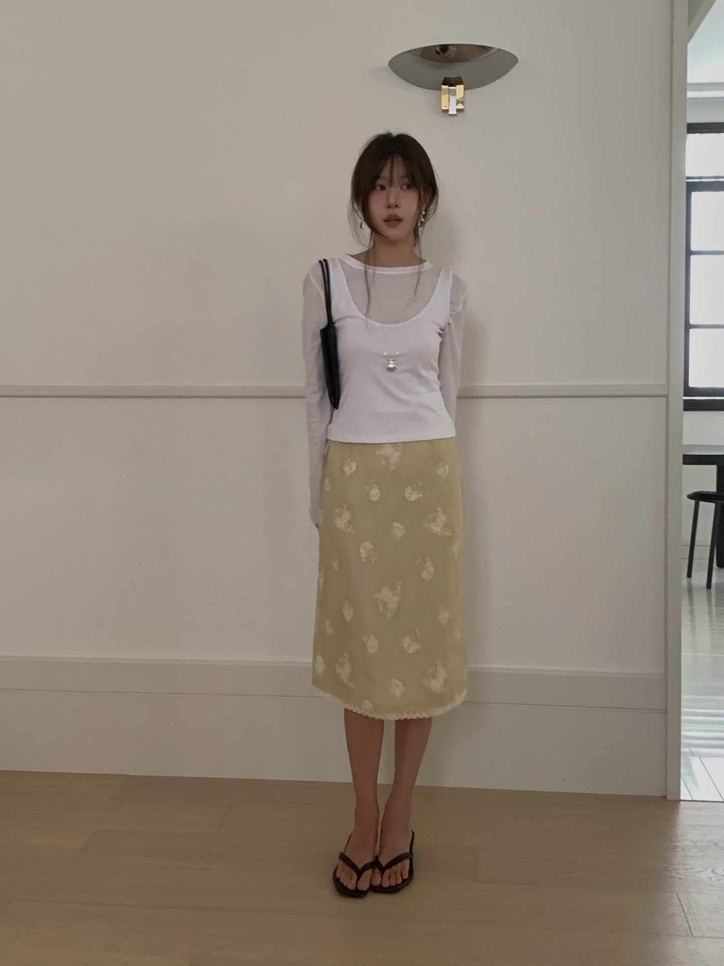 flo flower h-line lace midi skirt-3col