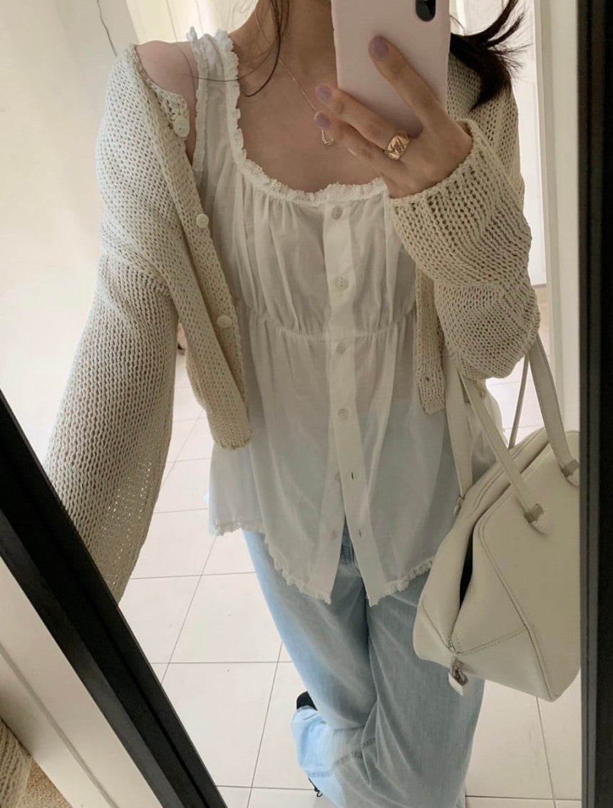 Net linen cardigan-3col