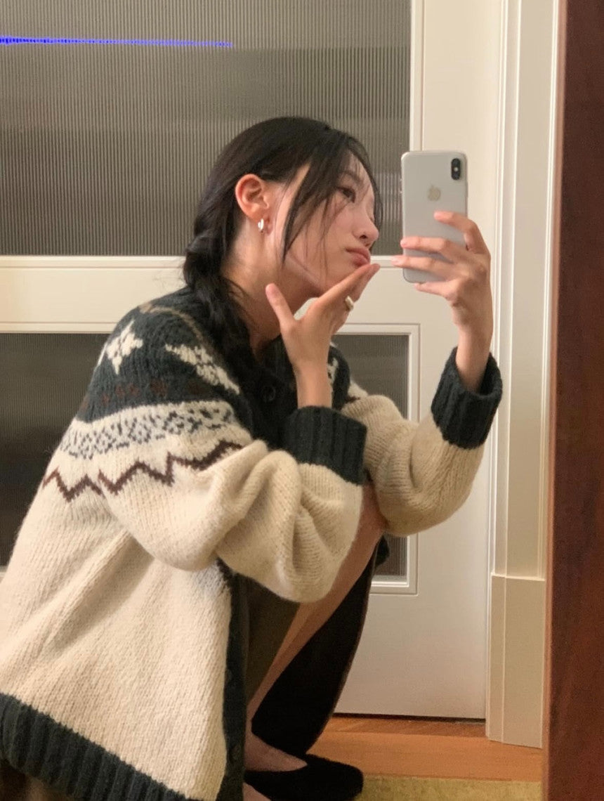 jacquard alpaca cardigan-2col