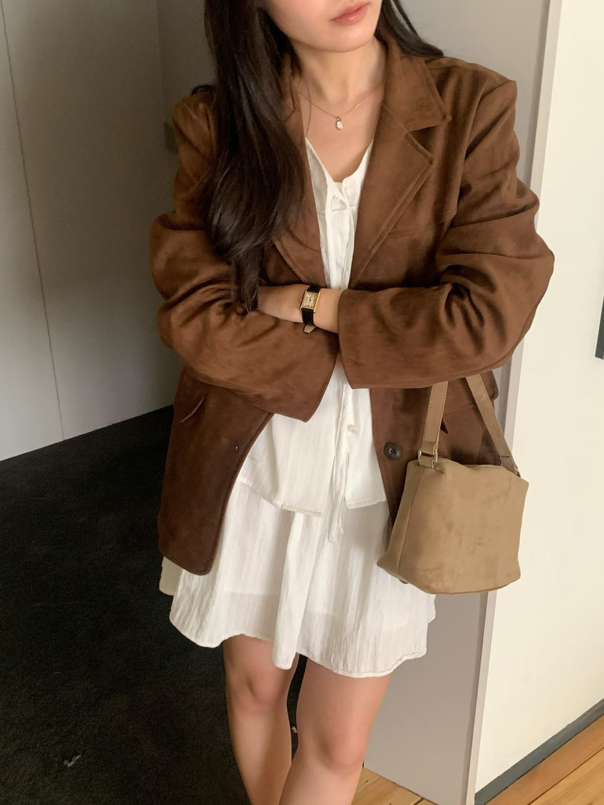 mute suede leather jacket-2col