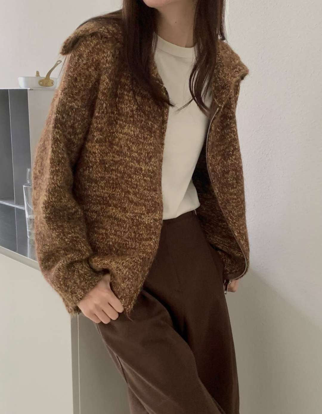 collar zip-up cardigan-3col