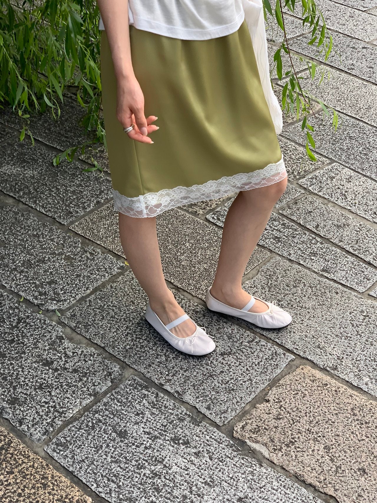 Bloom lace midi banding skirt-3col