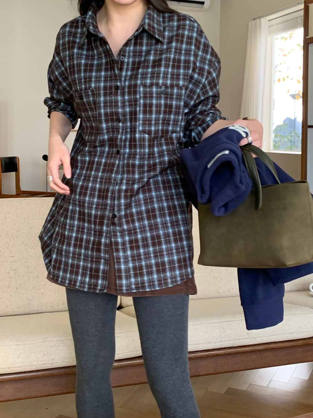 tan check gimo shirt-3col