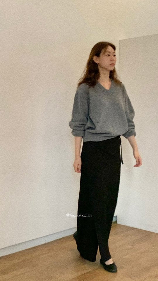 black即納 Haus cotton rib wrap skirt-2col