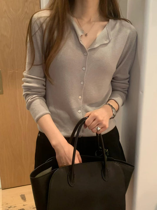 graybeige即納 Ounce low silky cardigan-3col