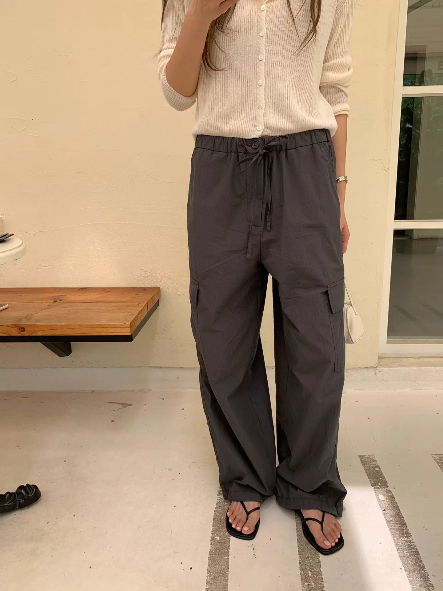 Ounce washing banding cargo pants-2col