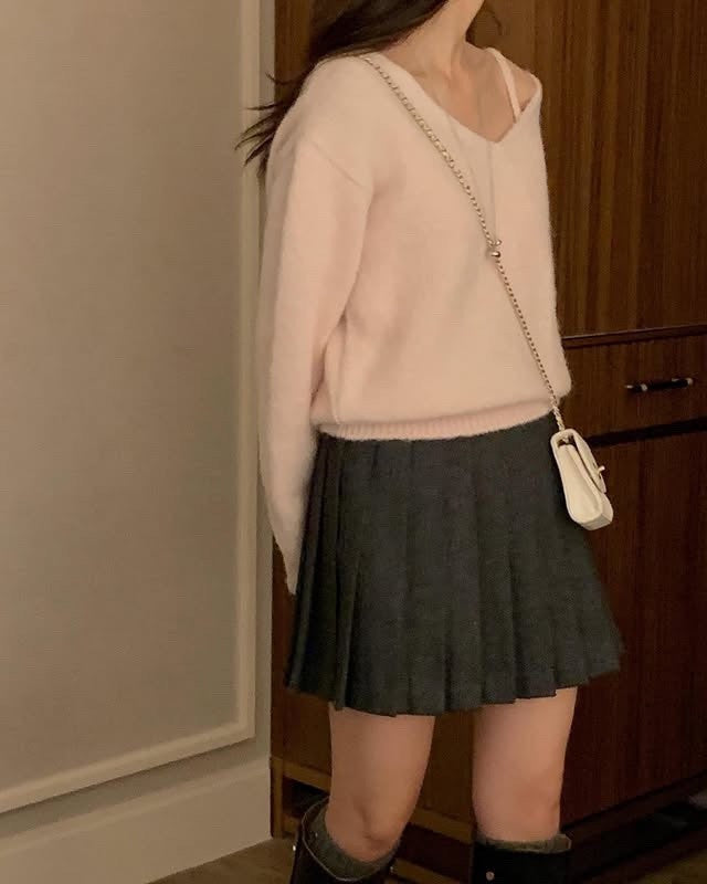 Banny v neck knit&Bustier-3col