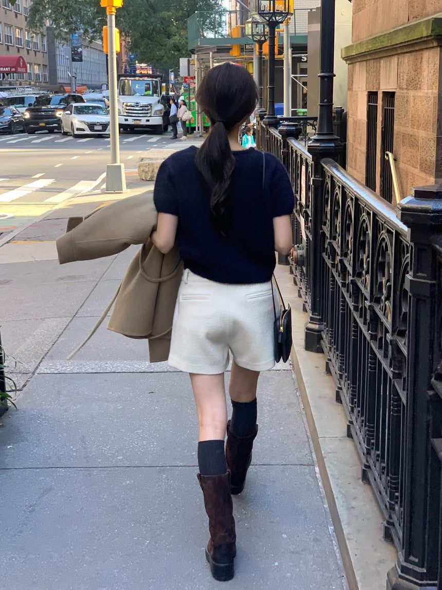 Want alpaca half cardigan-4col