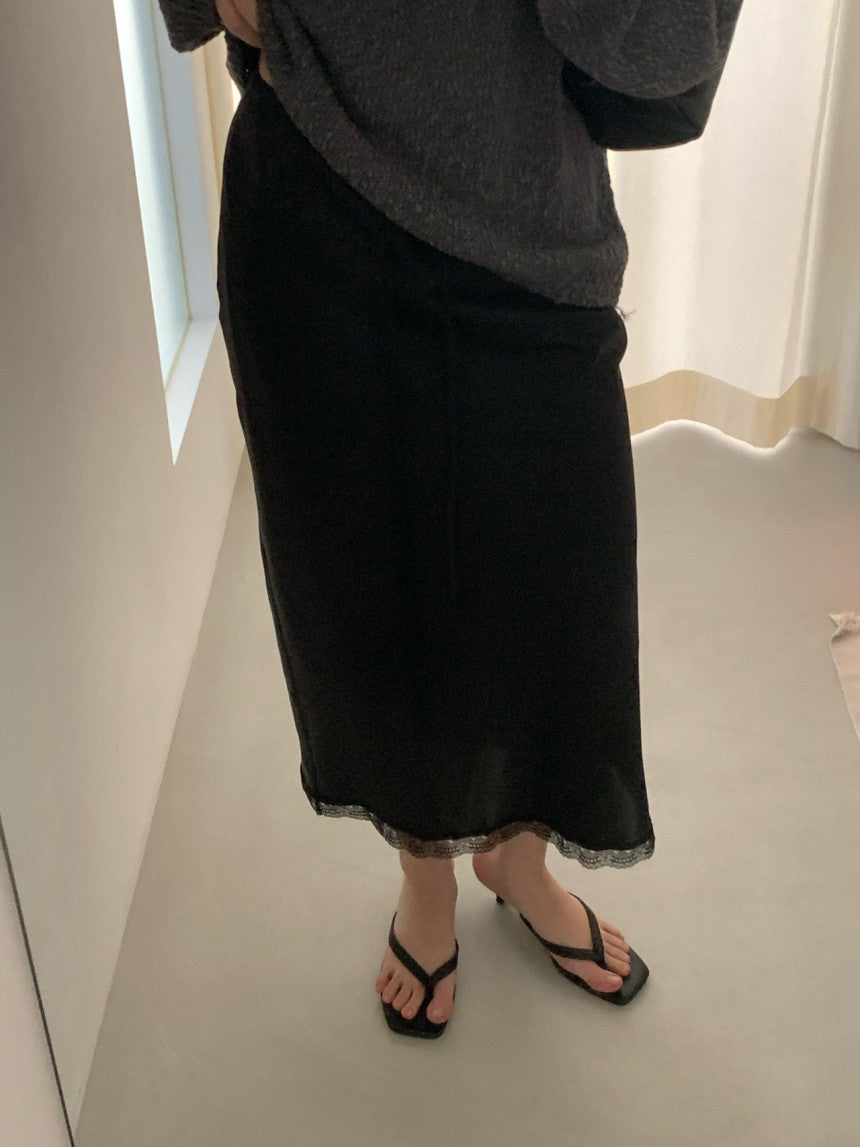 Mori lace satin skirt-2col