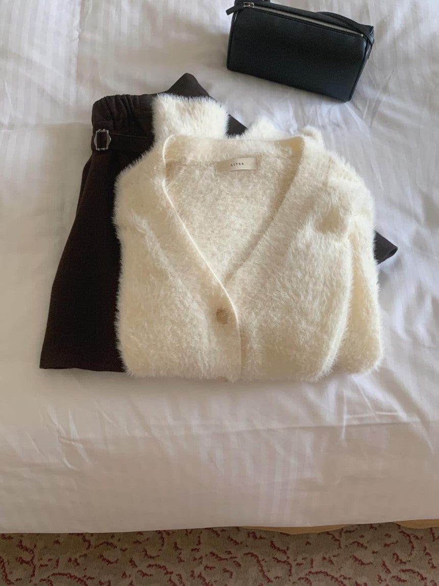 liter swan fur cardigan-2col