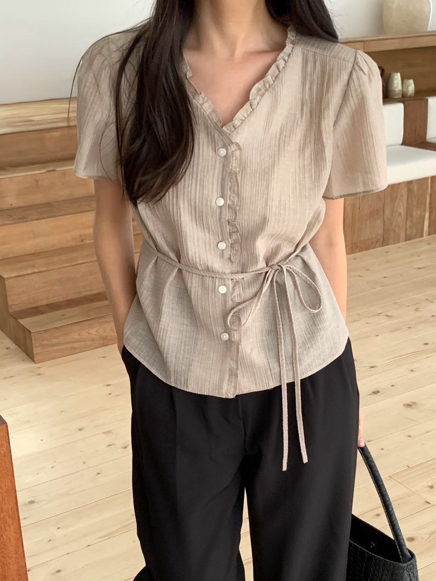 summer ove frill blouse-3col