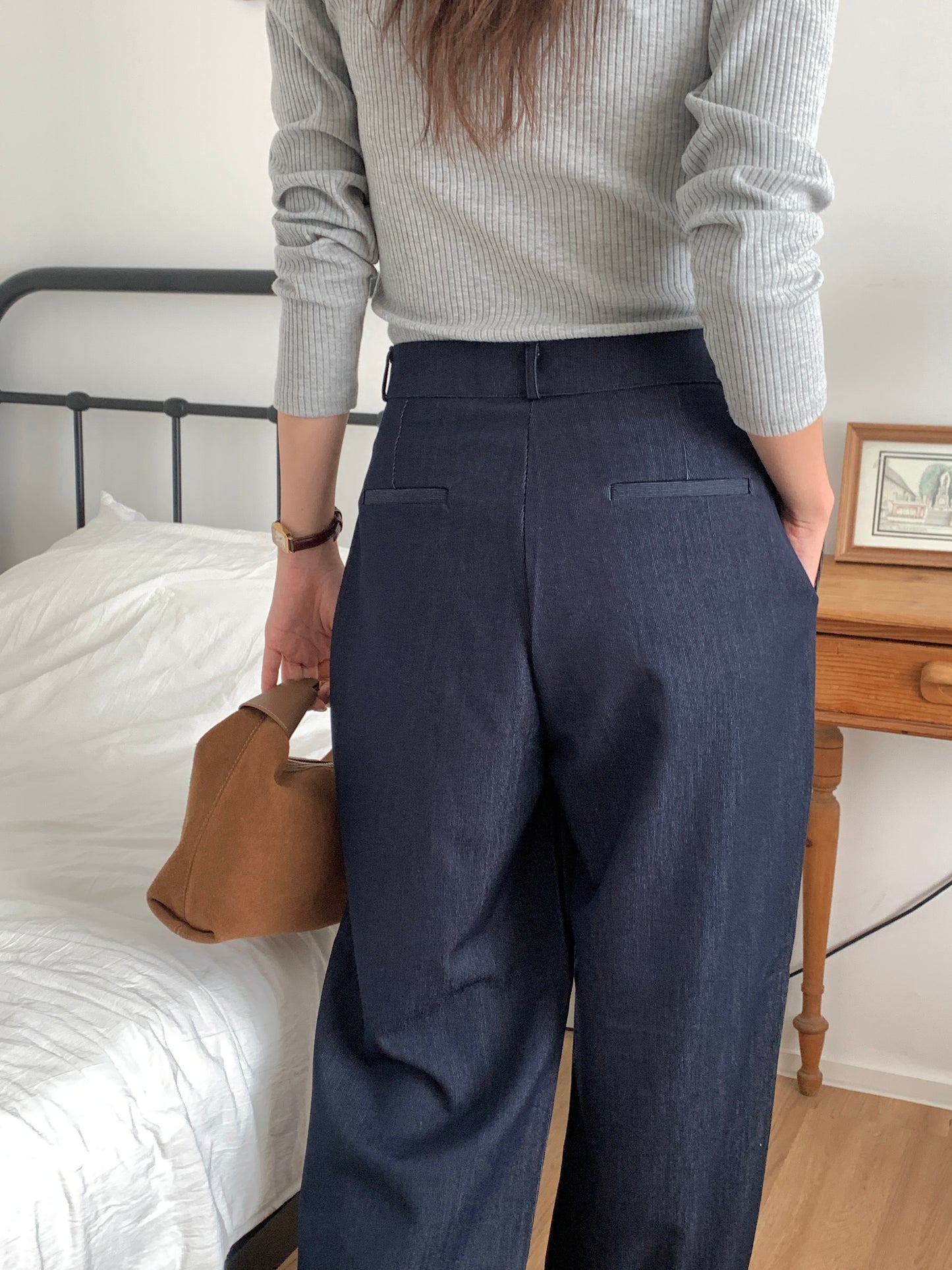 Fw denim onepintuck slacks-2col ショート丈あり