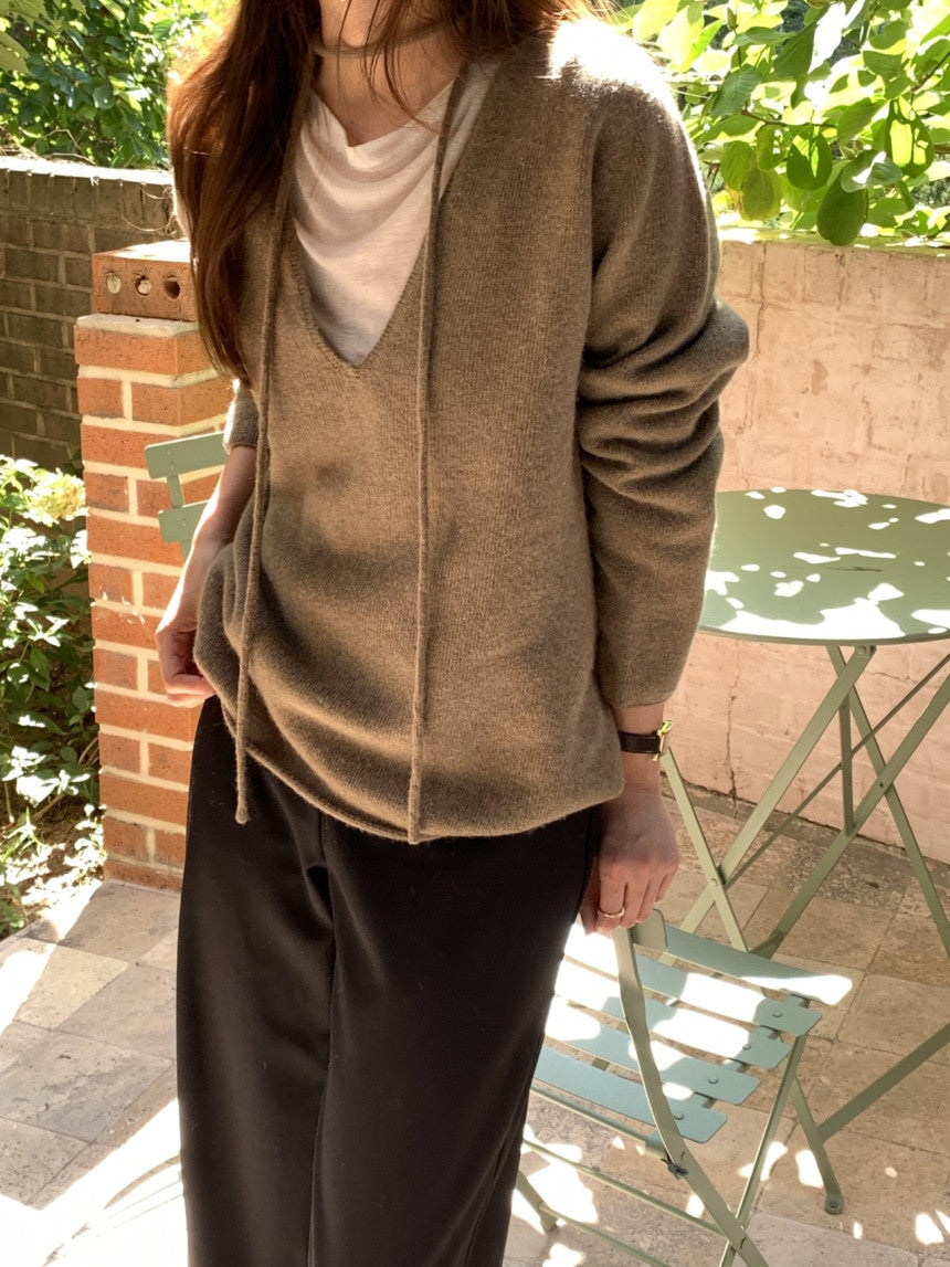 Row wholegament deep v neck knit-3col