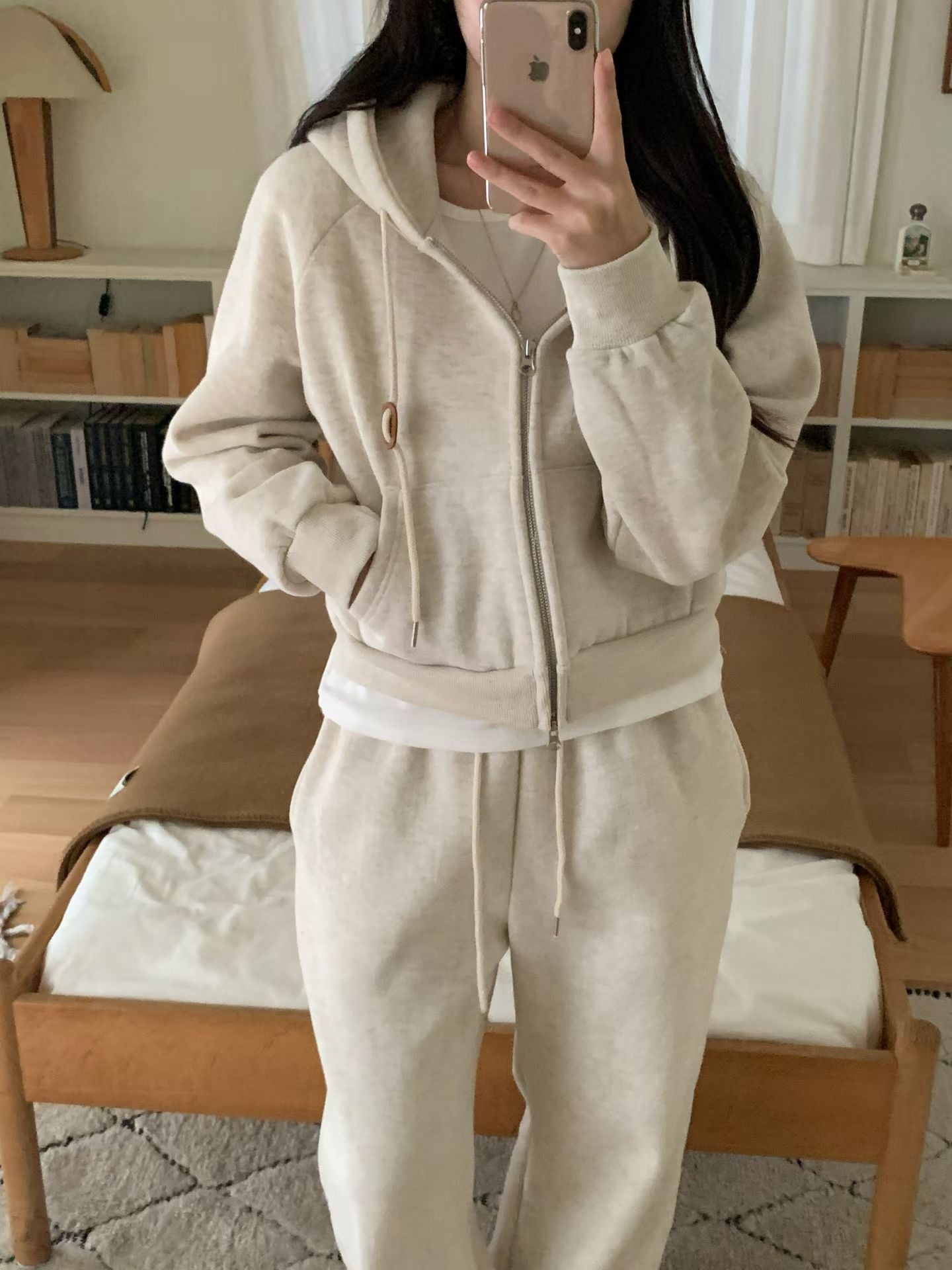 slow gimo joggerpants&hood zip up-4col