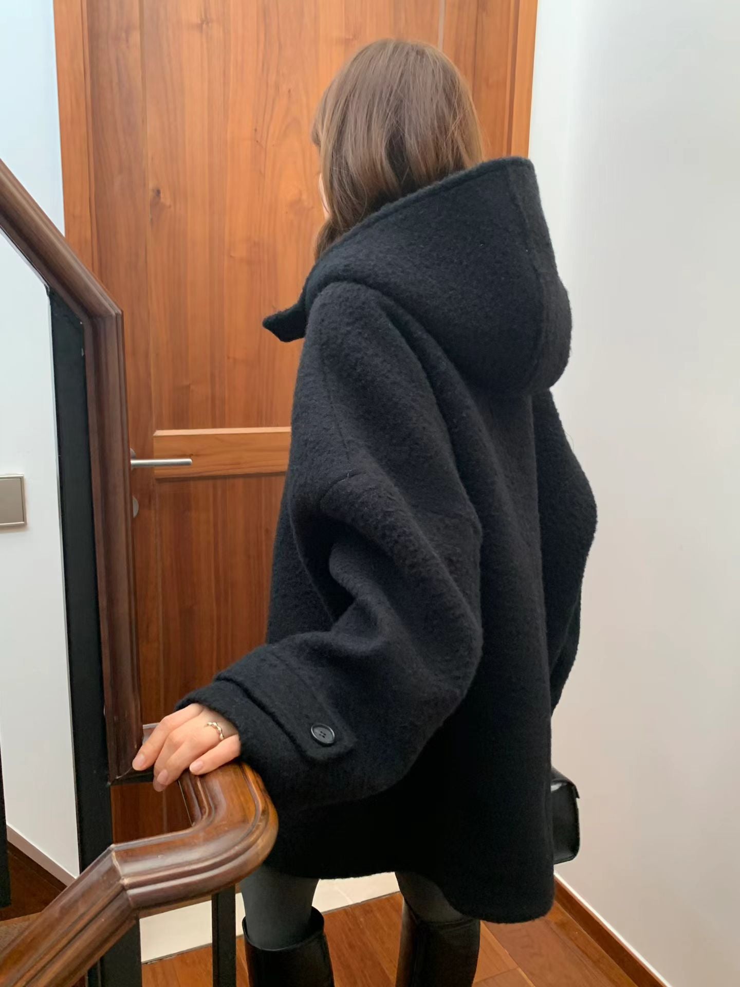 Ounce baby alpaca hood duffel coat-2col