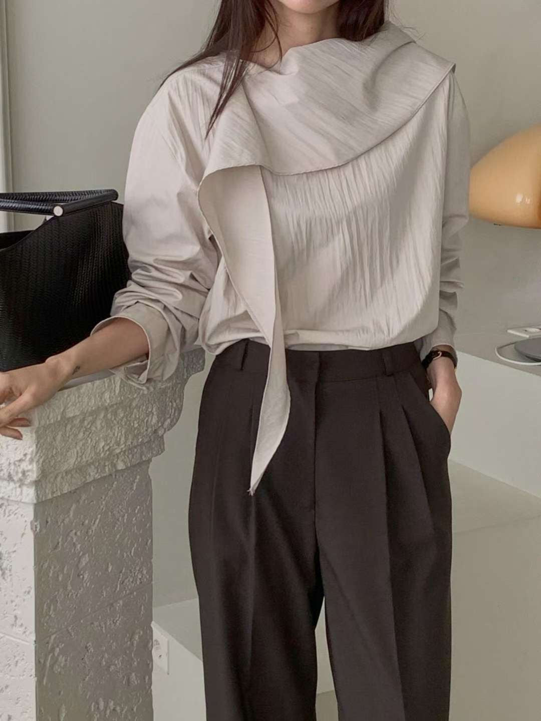 Cowl tie blouse-3col