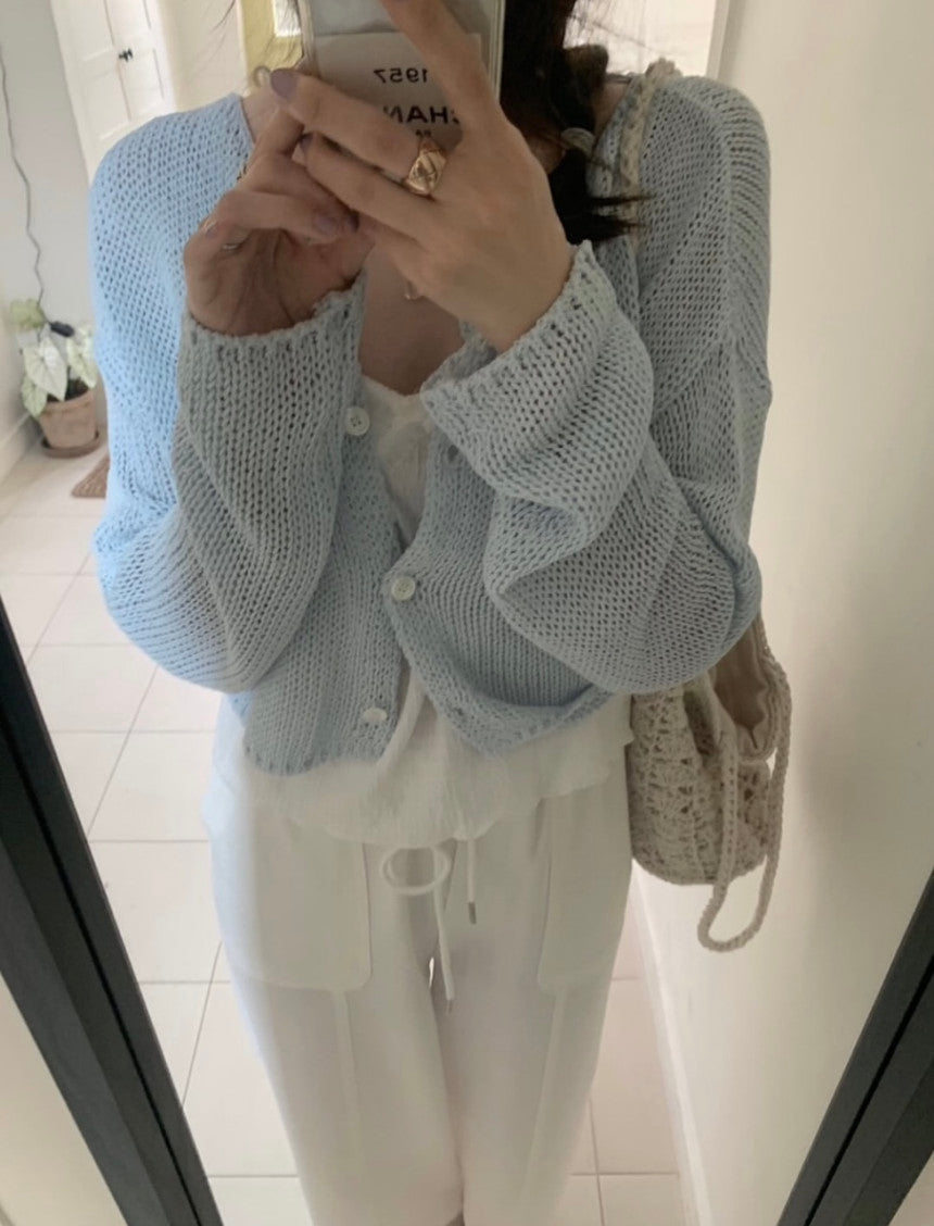 Net linen cardigan-3col